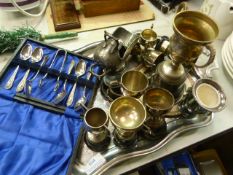 Quantity of Silver Plate including Trophies and Teaspoon Set
