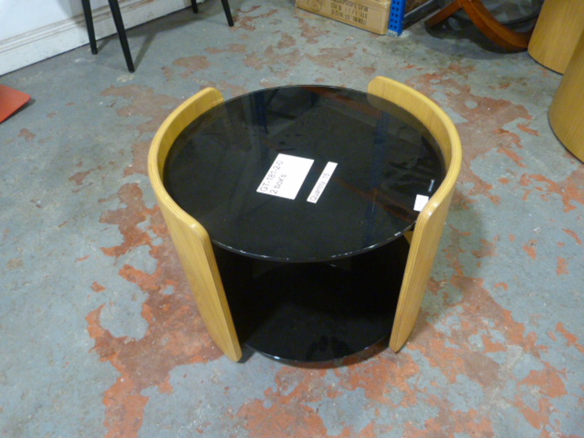 *Black Glass & Oak Effect Round Coffee Table