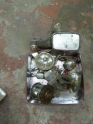 Tin of Vintage Car and Bike Lights, Wing Mirror etc