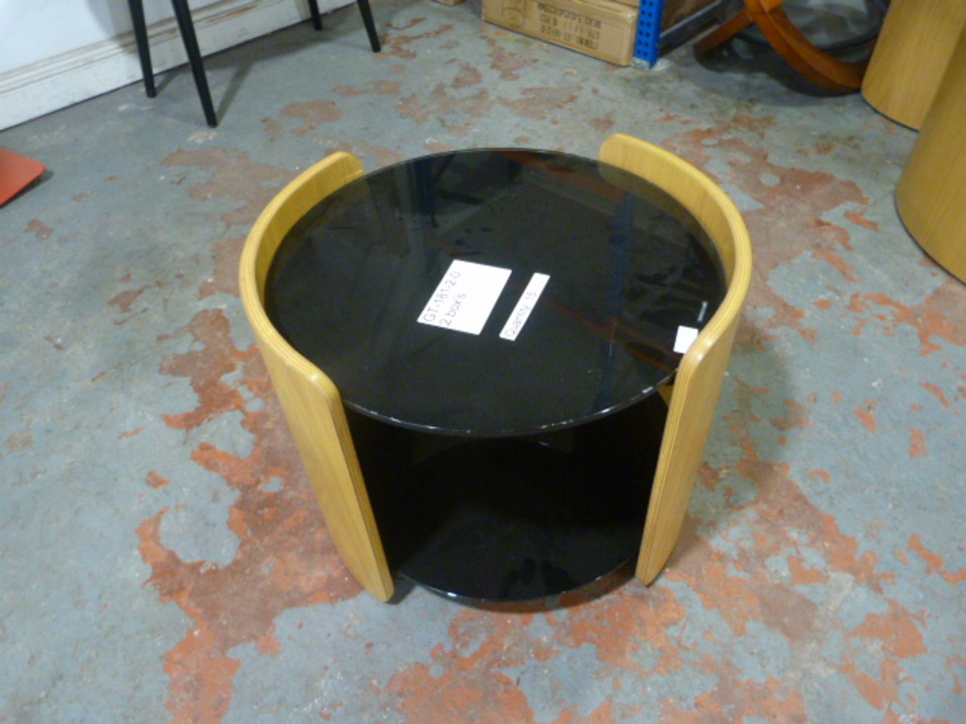 *Black Glass & Oak Effect Round Coffee Table