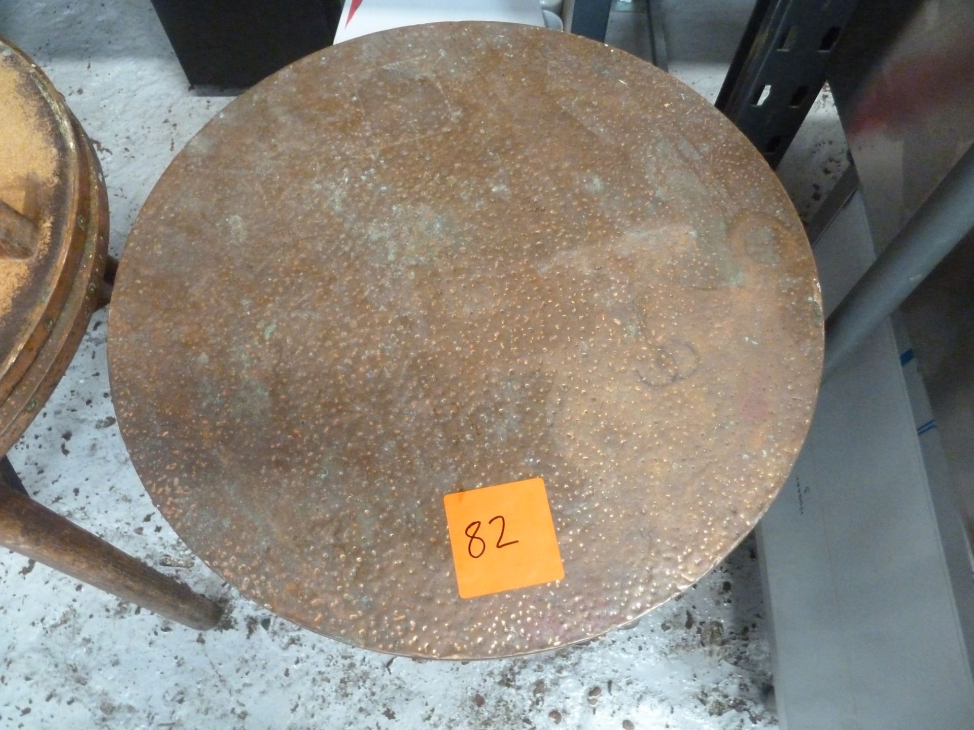 * x3 copper top tables with wooden bases, good condition, vintage looking.