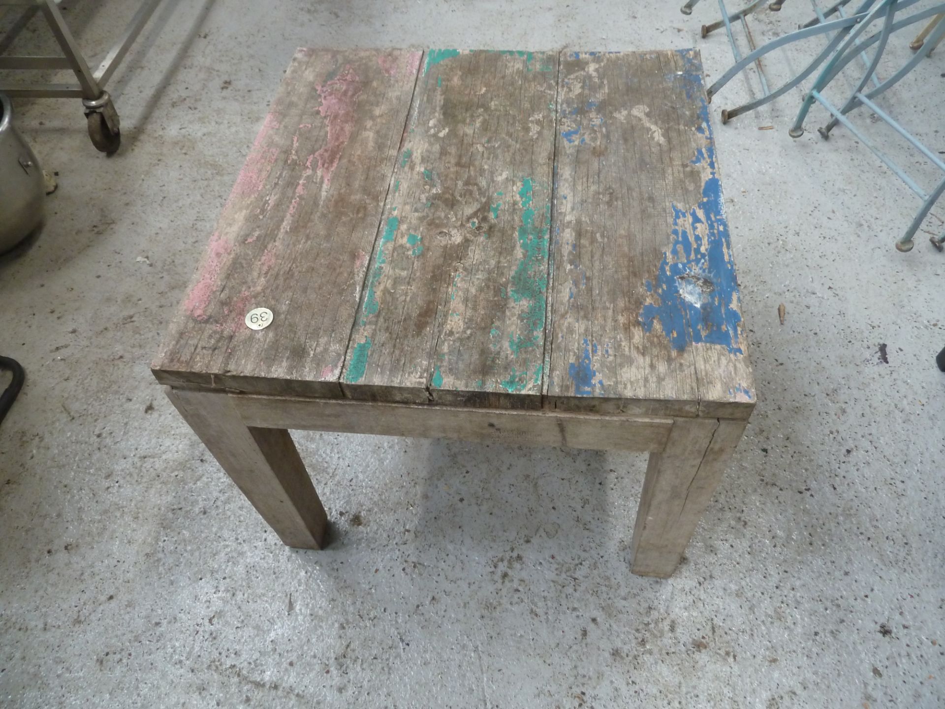 * wooden tables/small x2 outdoor wooden tables.