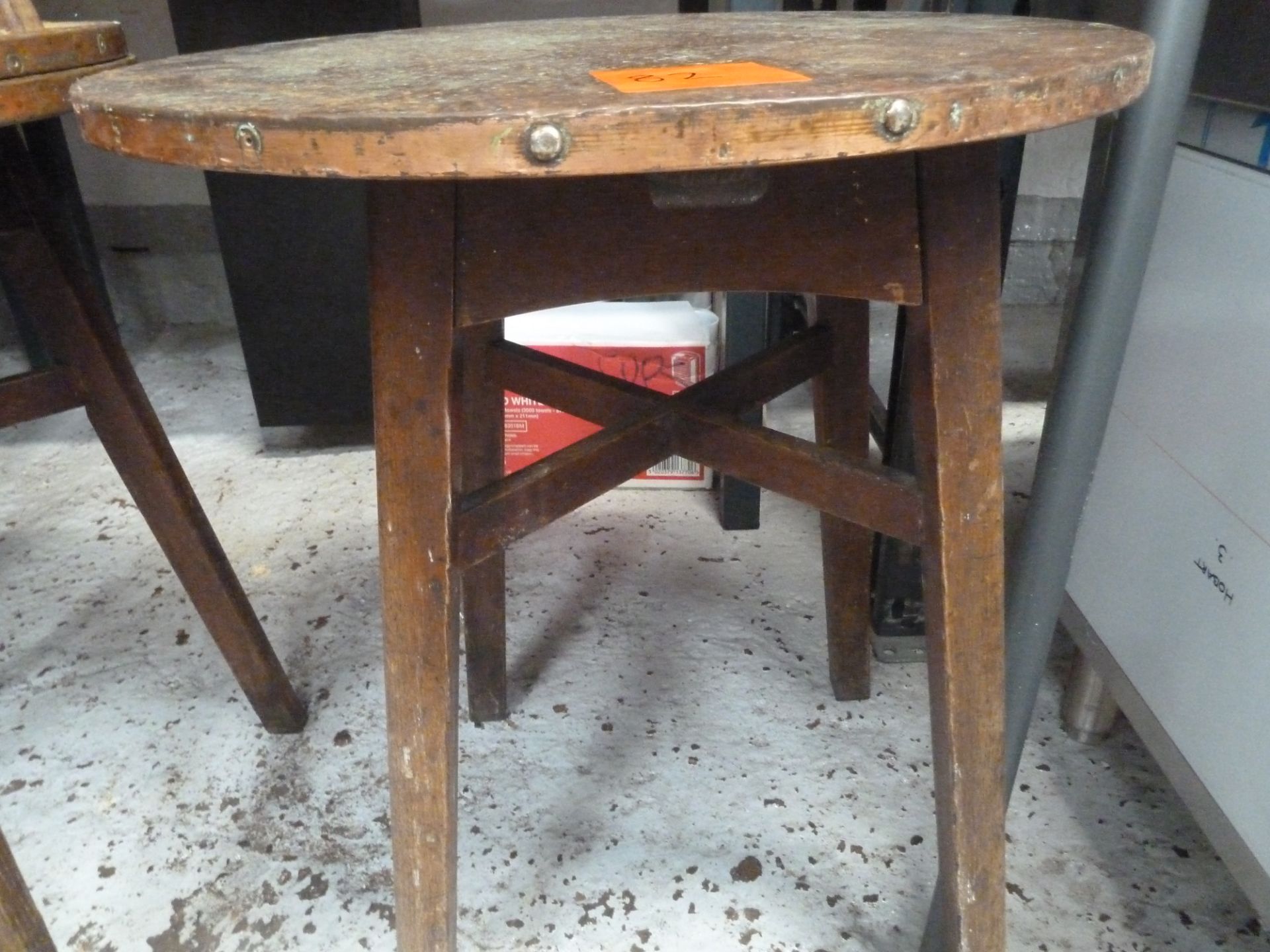 * x3 copper top tables with wooden bases, good condition, vintage looking. - Image 2 of 2