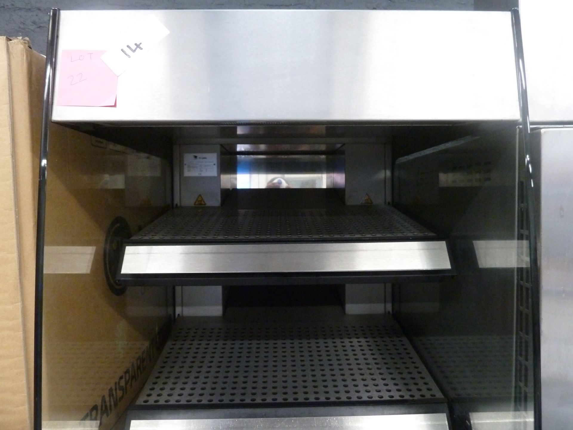 * Fri-jado heated grab and go display, shelves, all in good condition. (1920H x 640W x 960D)