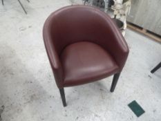 * x2 red leather tub chairs, really clean ideal for indoor sitting.