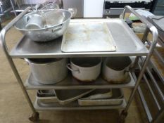 Stainless Steel Trolley with Quantity of Pots and