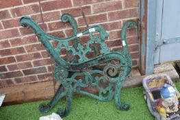 Pair of Green Painted Cast Bench Ends