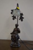 Bronze Effect Table Lamp - Classical Figure Reading