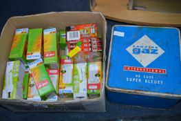 Box of Light Bulbs, Camping Gas Stove and Blank Ca