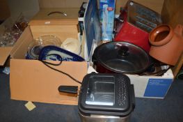 Two Boxes of Kitchenware; Deep Fat Fryer, Toaster,