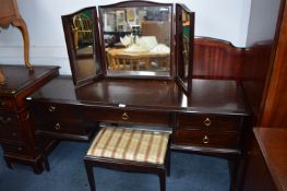Stag Dressing Table with Triple Mirror plus Matching Stool