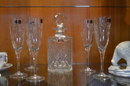 Doulton Crystal Cut Glass Decanter and Five Flutes