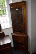 Carved Oak Effect Leaded Glass Corner Display Cabinet