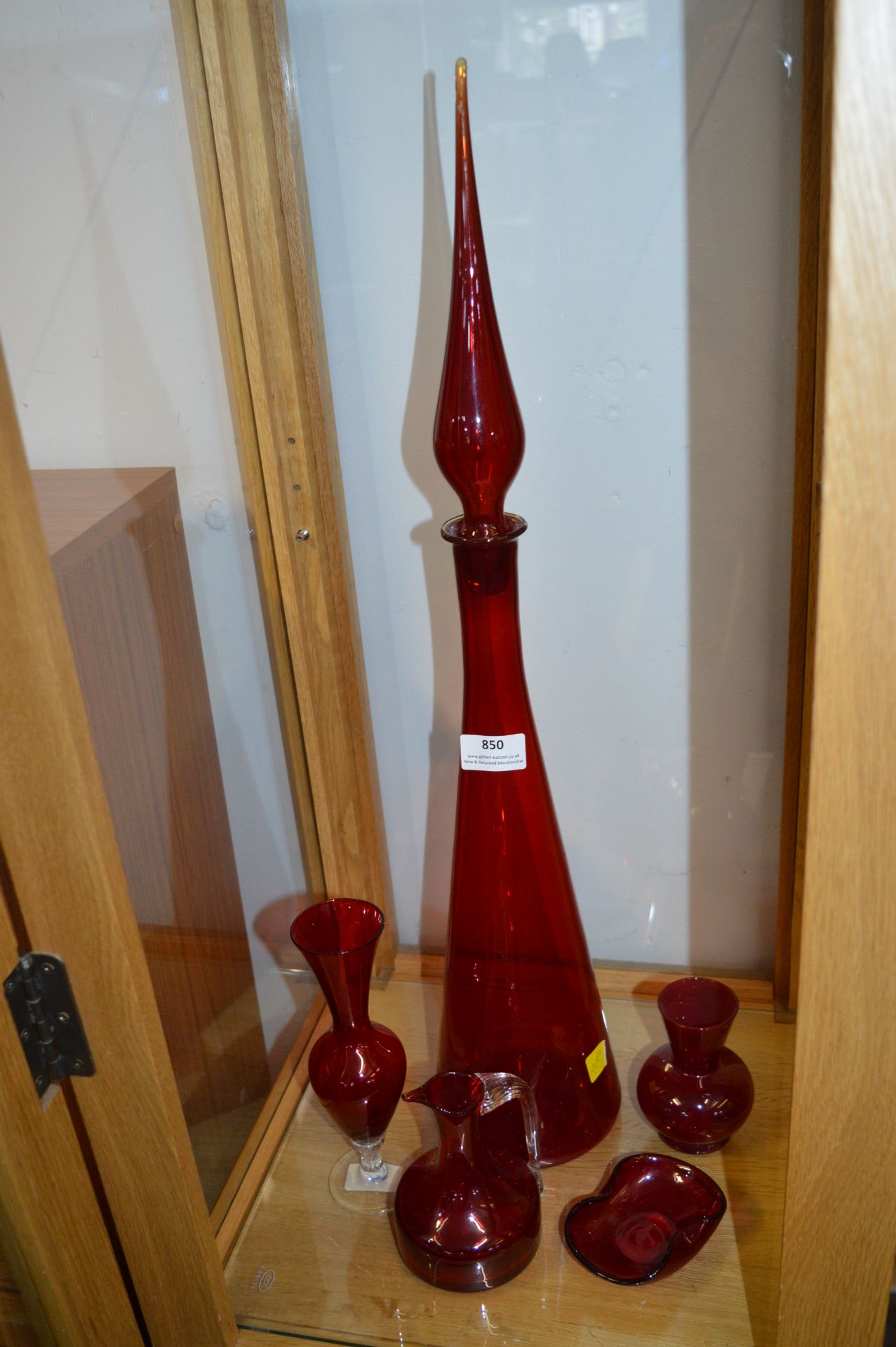 Red Glass Vases and Bottle, etc.