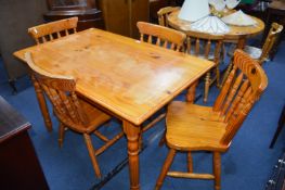 Pine Kitchen Table and Four Matching Dining Chairs (AF)