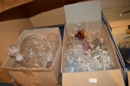 Two Boxes of Glassware, Decanters, Wine Glasses, e