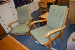 Pair of Retro Beech Armchairs with Green Cushion