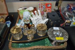 Tray Lot of Collectibles, Pottery Items, Cameras,