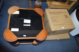 *Black Glass and Teak Framed Square Coffee Table
