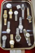 Twelve Gents Wristwatches and a Stop Watch (Tray Not Included)