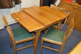 Retro Teak Dining Table and Four Green Upholstered Chairs