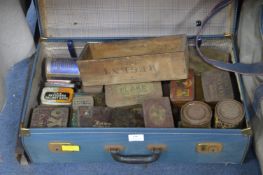 Vintage Suitcase, Tins and Contents