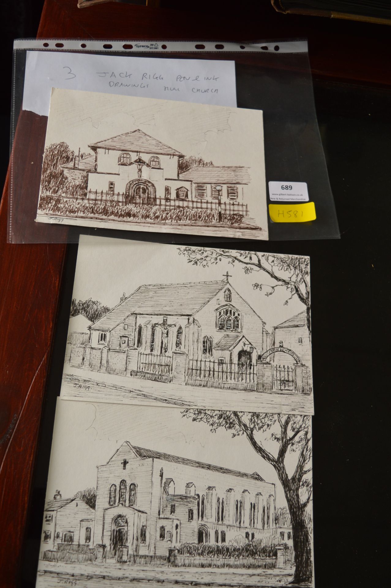 Three Jack Rigg Ink Drawing of Hull Churches