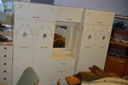 Cream & Gilt Bedroom Suite Comprising Two Double Wardrobes and Dressing Unit