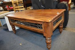 Eastern Style Teak Coffee Table with Decorative Iron Grill