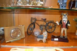 Decorative Items Including Mantel Clock, Dog Figur