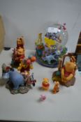 Winnie the Pooh Items Including Musical Snow Globe