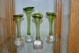 Four Green Glass Vases