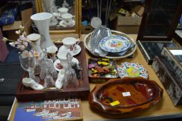 Assorted Decorative Items; Trays, Mirror, Pottery,