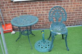 Green Painted Aluminium Garden Table, Chair and Pa
