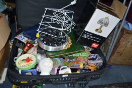 Large Suitcase and Contents; Games, Clocks, Lamps,