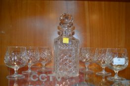 Cut Glass Crystal Decanter and Six Brandy Glasses