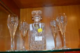 RCR Cut Glass Crystal Decanter and Four Flutes