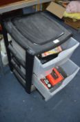 Four Plastic Three Drawer Storage Units and Conten