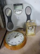 Body Fat Balance Scales, Carriage Clock and a Small Wall Clock