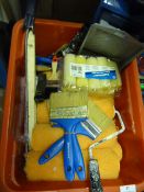 Box of Decorating Tools Including Brushes, Rollers