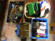 Four Boxes of Tools, Nails, Petrol Cans, Motorbike