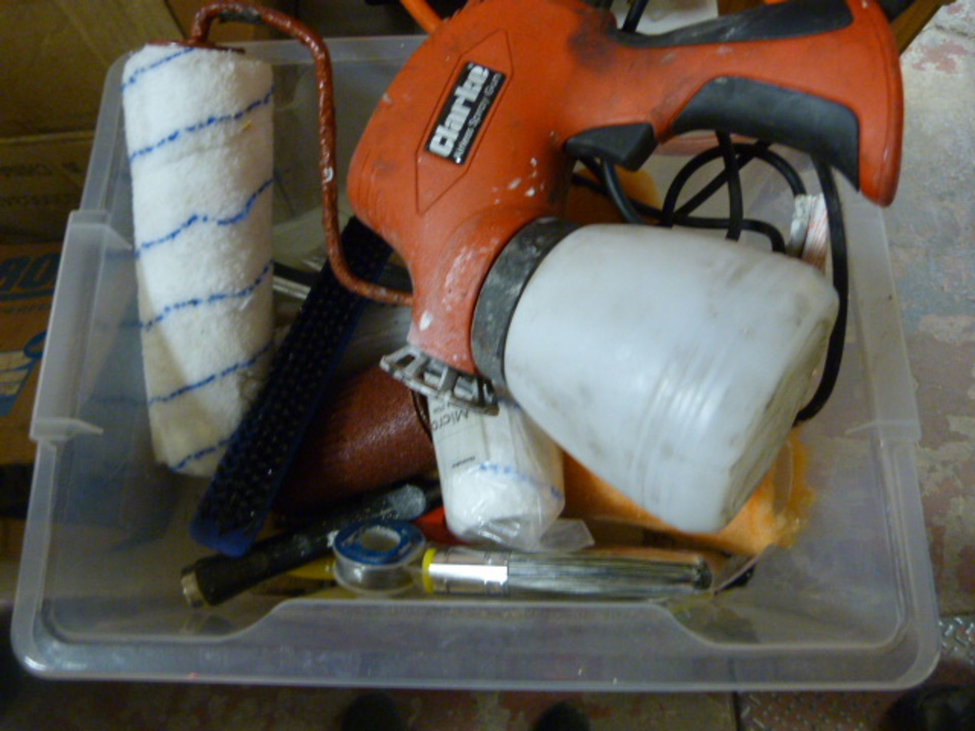 Box of Decorating Equipment; Rollers, Spray Gun, e