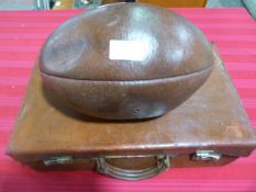 Vintage Leather Rugby Ball and a Small Leather Cas