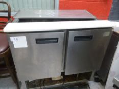 * Polar refrigeration Polar 2 door refrigerator with salad hatch. Sold as seen. (910Wx985Hx700D)