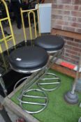 Two Chrome Black Seated Bar Stools