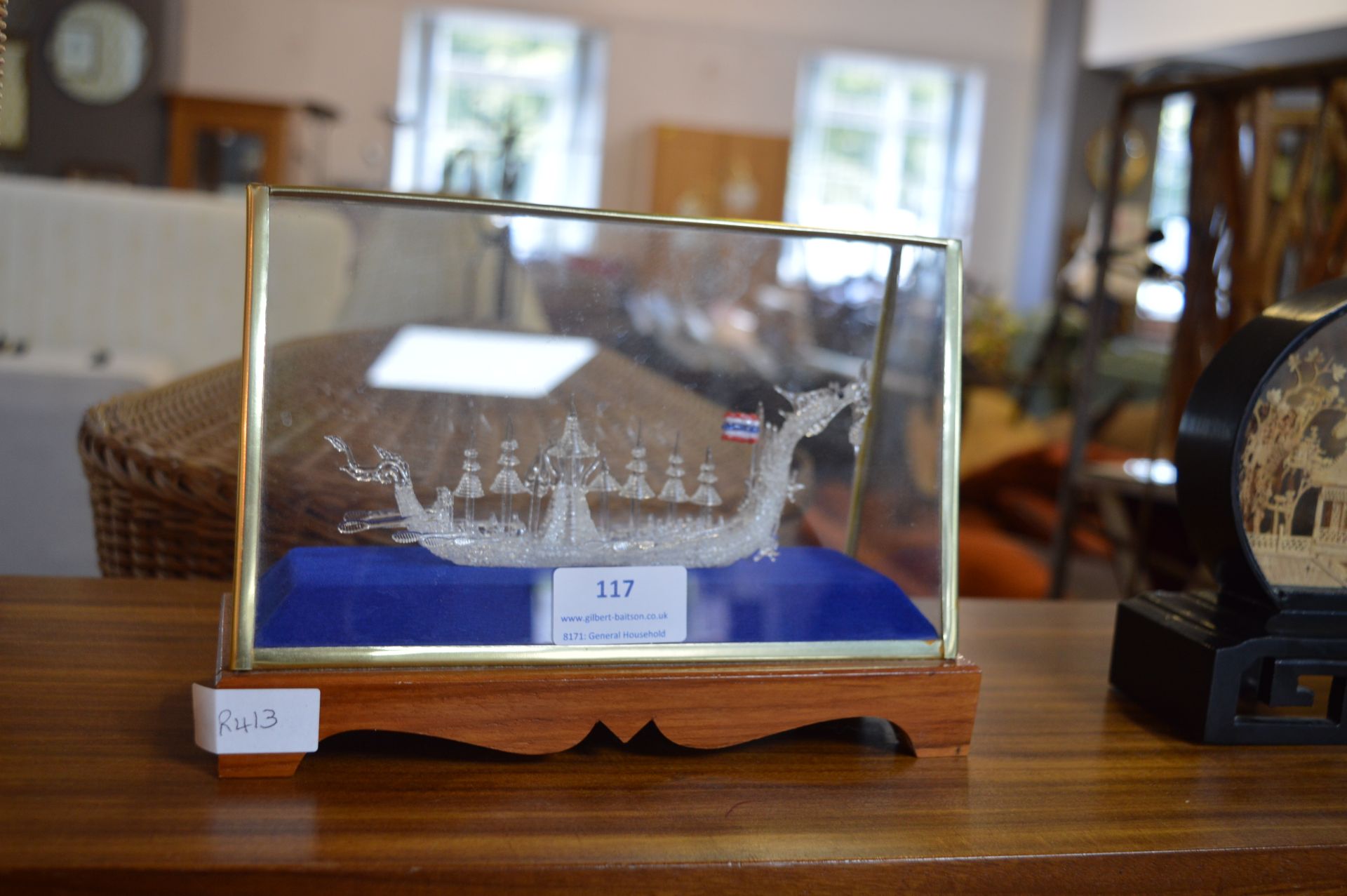 Glass Dragon Boat in Display Case