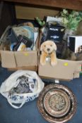 Two Boxes of Household Goods, Vases, Soft Toys, Bo