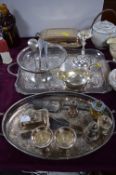 Silver Plated Ware; Trays, Candlestick, Salts, etc