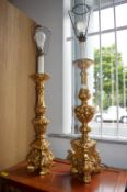 Pair of Gilt Lamp Bases in the Form of Candlestick