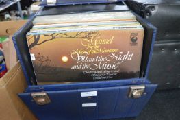 Blue Record Case Containing Assorted LP Records